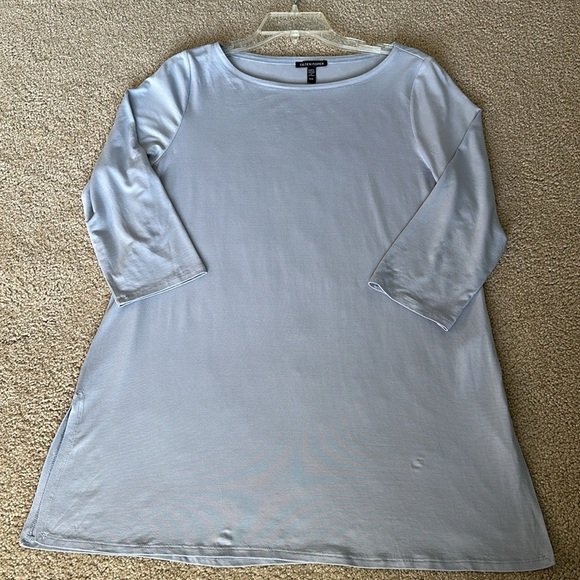 Eileen Fisher Wistr Fine Tencel Jersey Stretch Bateau Neck Tunic Blue Medium - Picture 2 of 10